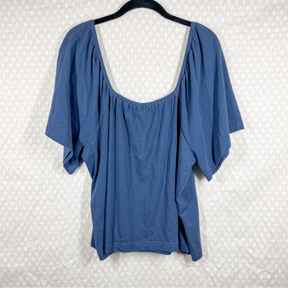 Pact Blue Organic Cotton Flutter Sleeve Top